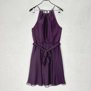New Amsale Plum Flat Chiffon Healter Neck Bridesmaid Dress P5590